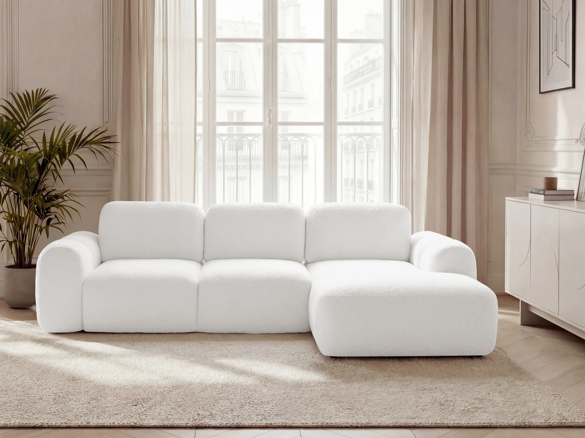 Canapé d'angle convertible coffre MONTAIGNE bouclette blanc — vue 4