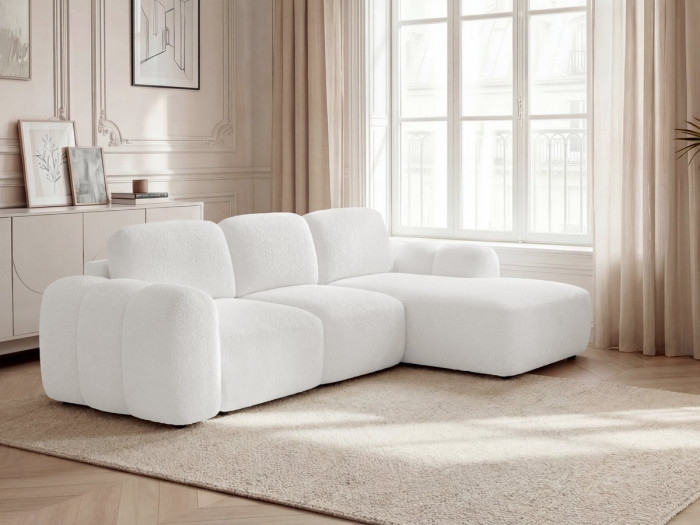Canapé d'angle convertible coffre MONTAIGNE tissu bouclette