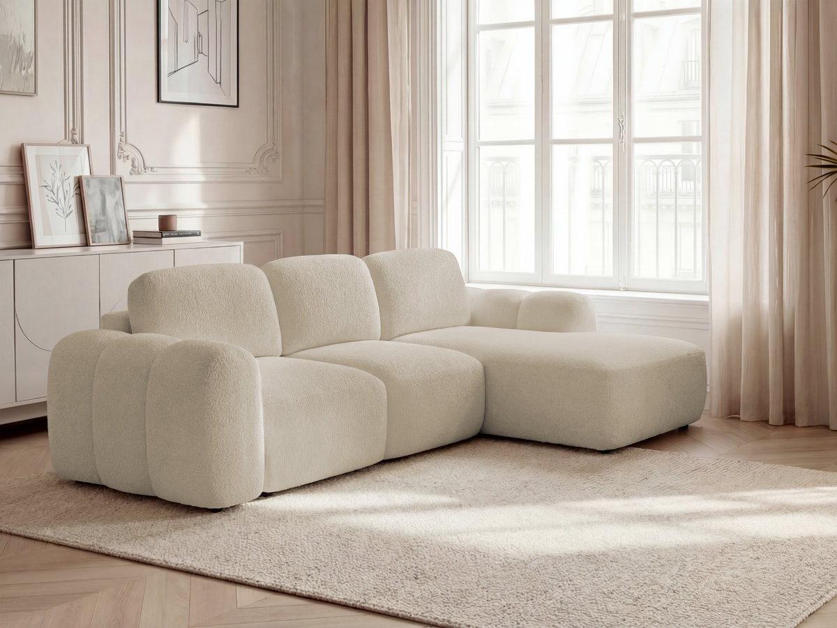 Canapé d'angle convertible coffre MONTAIGNE bouclette beige