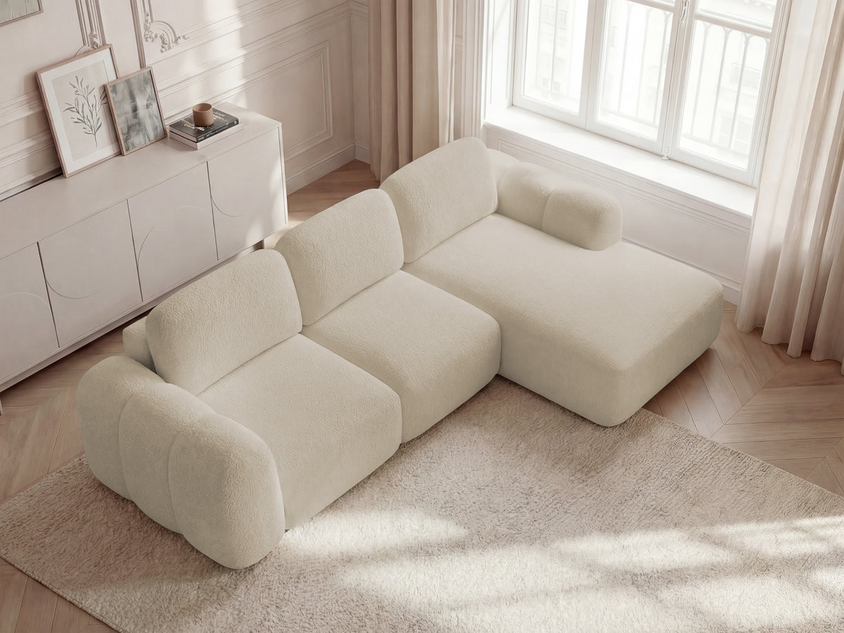 Canapé d'angle convertible coffre MONTAIGNE bouclette beige — vue 6