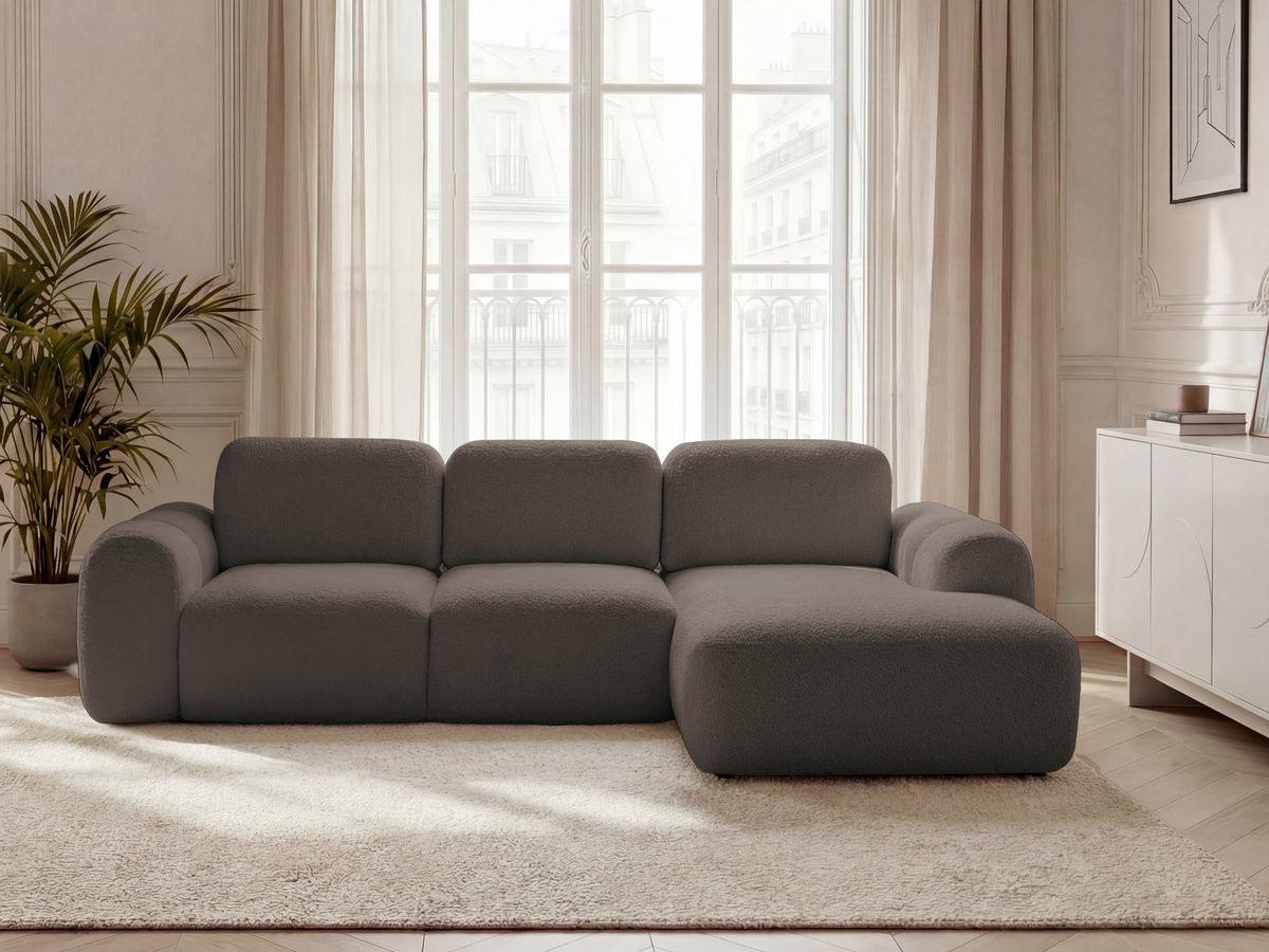 Canapé d'angle convertible coffre MONTAIGNE bouclette marron — vue 4