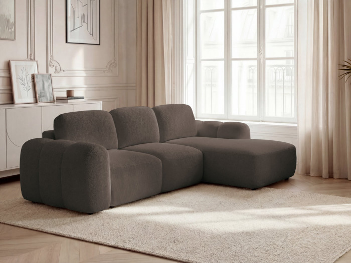 Canapé d'angle convertible coffre MONTAIGNE tissu bouclette