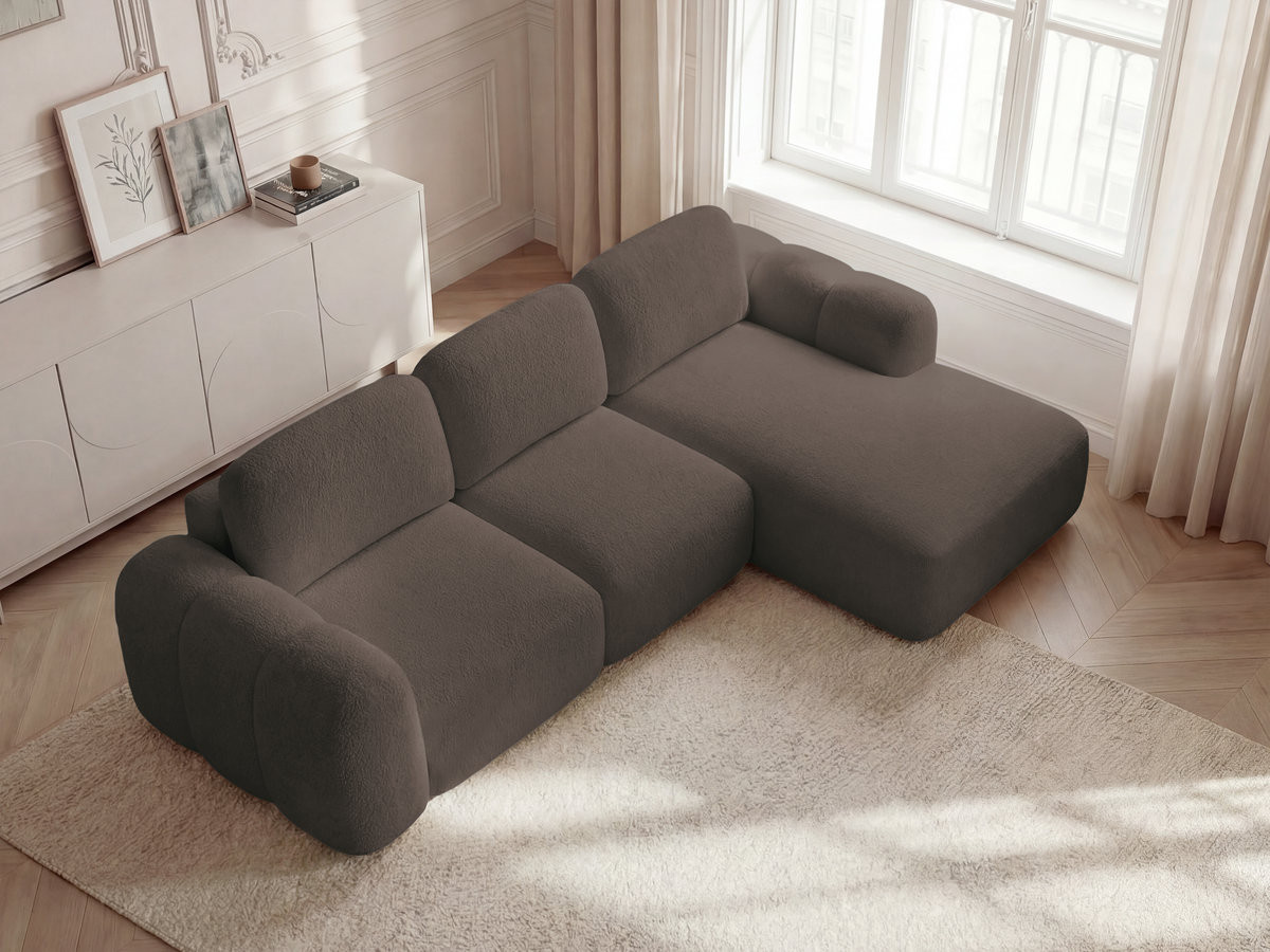 Canapé d'angle convertible coffre MONTAIGNE bouclette marron — vue 6