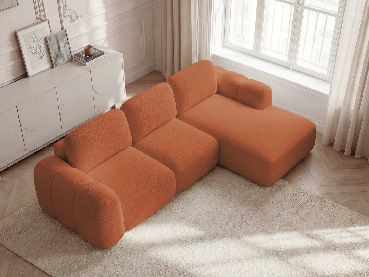 Canapé d'angle convertible coffre MONTAIGNE bouclette orange — vue 6