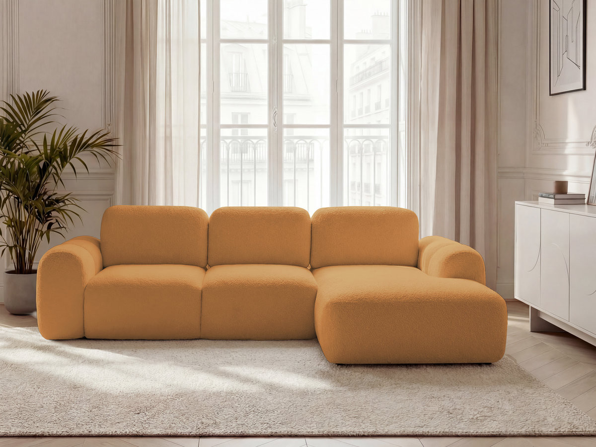 Canapé d'angle convertible coffre MONTAIGNE bouclette jaune — vue 4