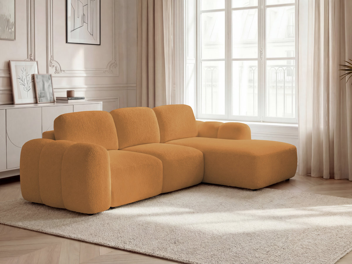 Canapé d'angle convertible coffre MONTAIGNE bouclette jaune