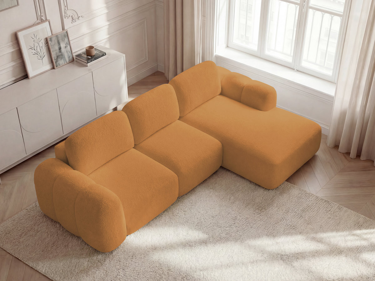 Canapé d'angle convertible coffre MONTAIGNE bouclette jaune — vue 6