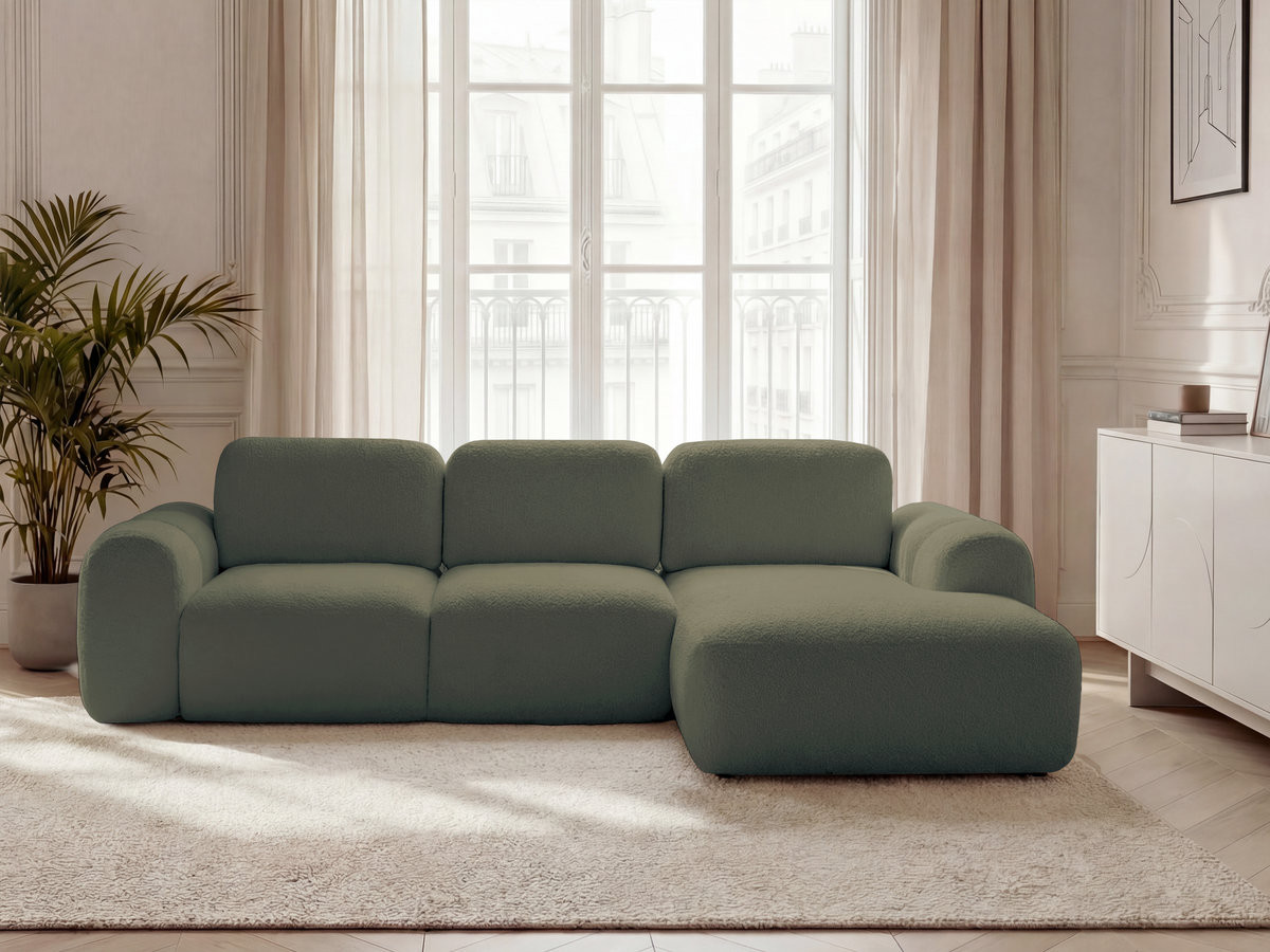Canapé d'angle convertible coffre MONTAIGNE bouclette vert — vue 4