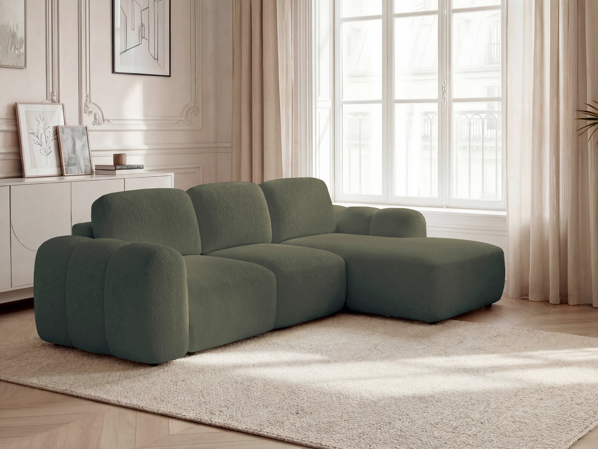 Canapé d'angle convertible coffre MONTAIGNE bouclette vert
