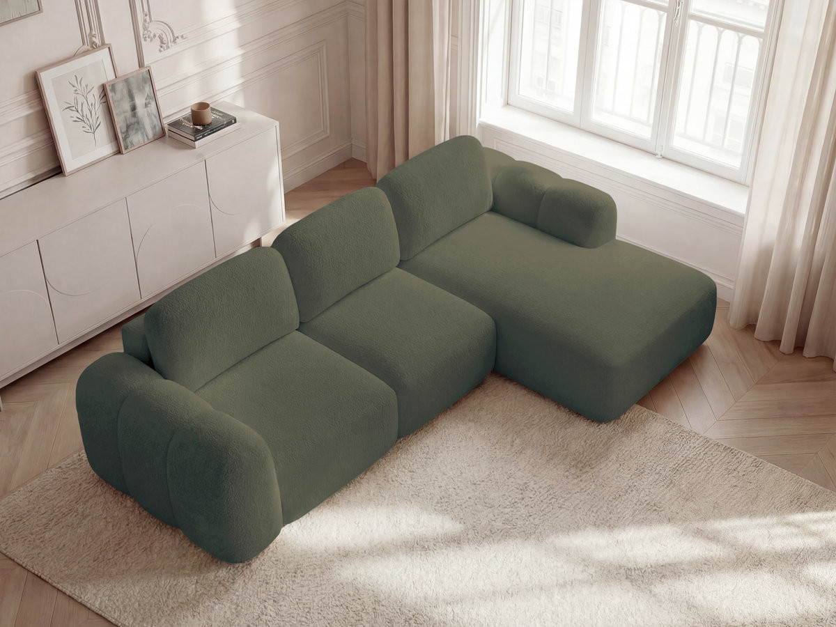 Canapé d'angle convertible coffre MONTAIGNE bouclette vert — vue 6