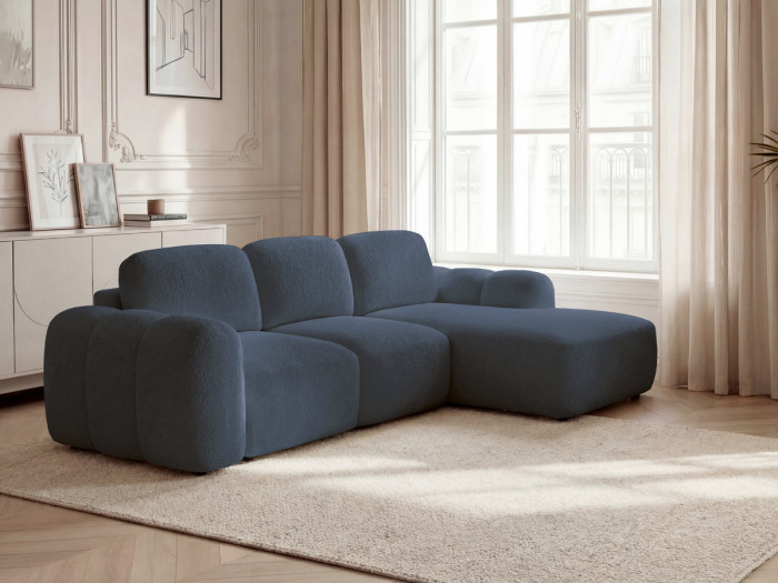 Canapé d'angle convertible coffre MONTAIGNE tissu bouclette