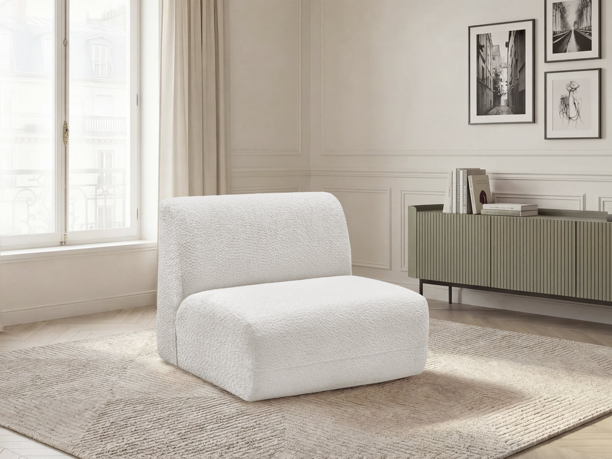 Chauffeuse 1 place sans accoudoir pour canapé modulable ANDA chenille blanc