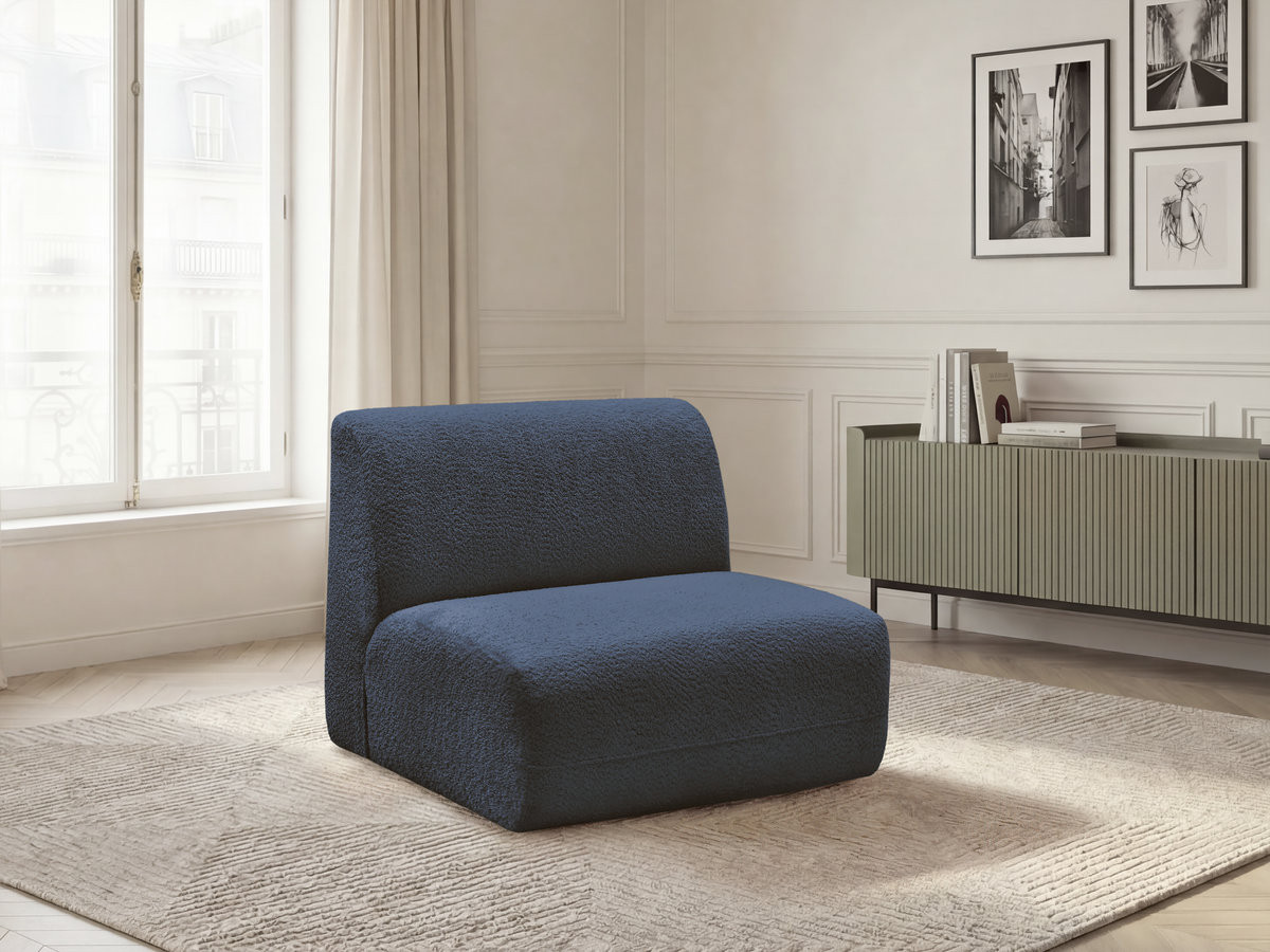 Chauffeuse 1 place sans accoudoir pour canapé modulable ANDA chenille bleu foncé