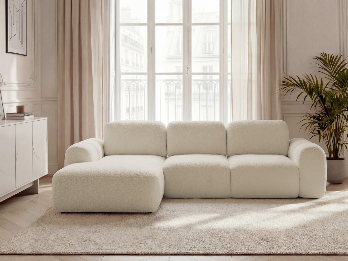 Canapé d'angle convertible coffre MONTAIGNE bouclette beige — vue 4