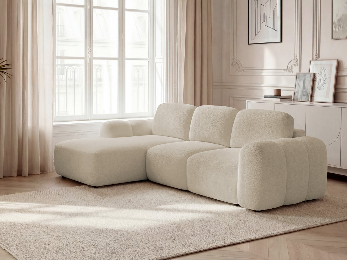 Canapé d'angle convertible coffre MONTAIGNE bouclette beige