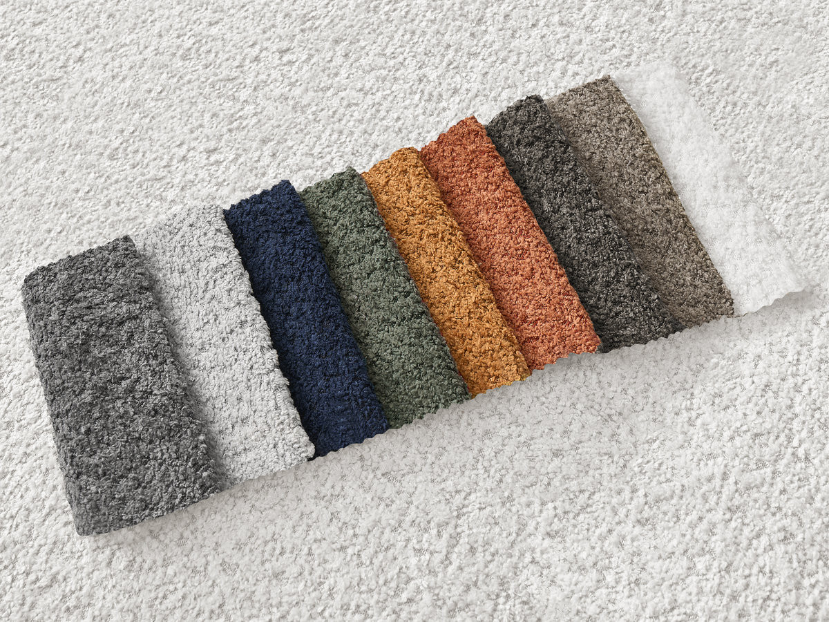 Canapé d'angle convertible coffre MONTAIGNE bouclette avec pouf blanc — vue 5