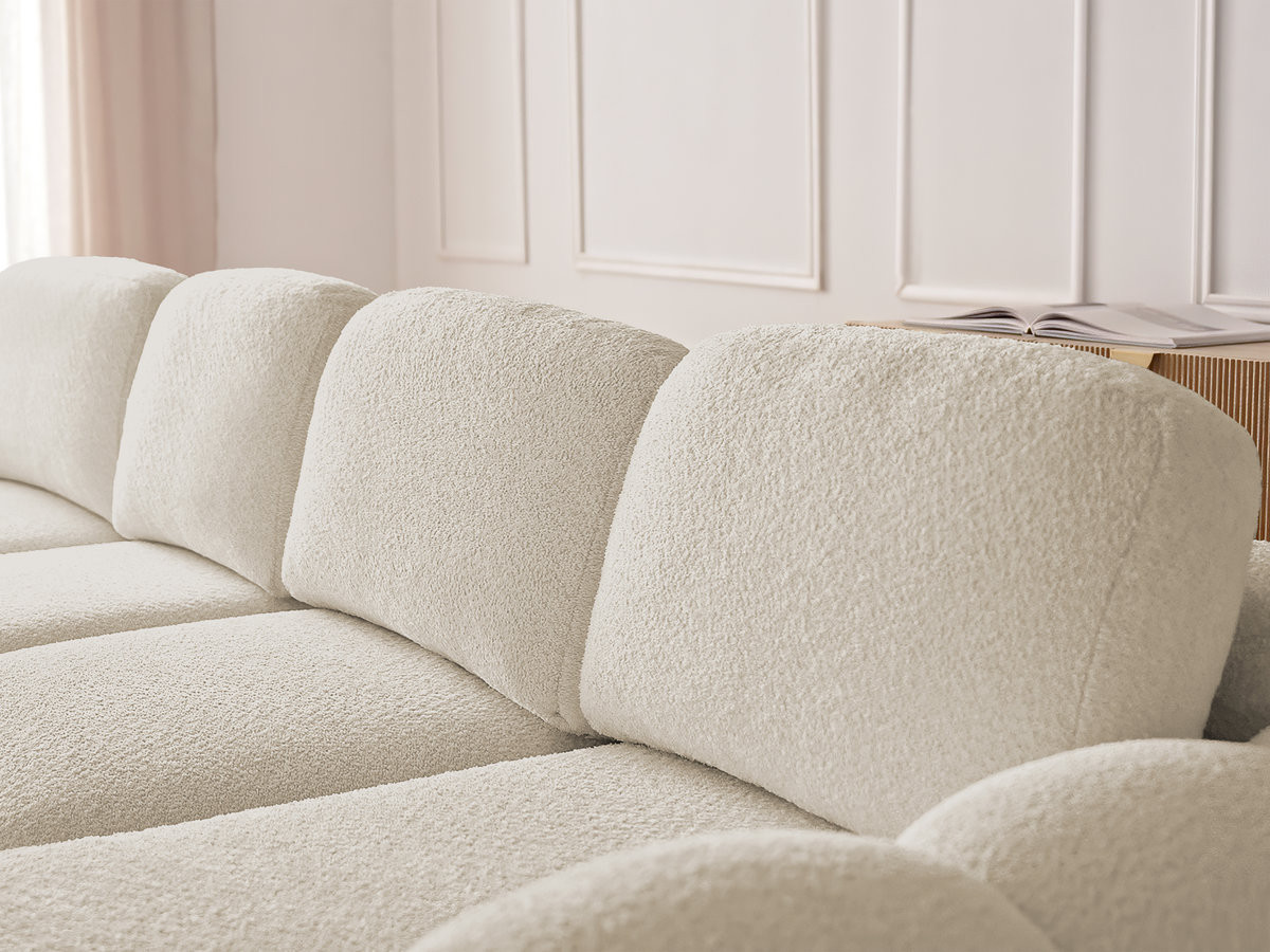 Canapé d'angle convertible coffre MONTAIGNE tissu bouclette avec pouf