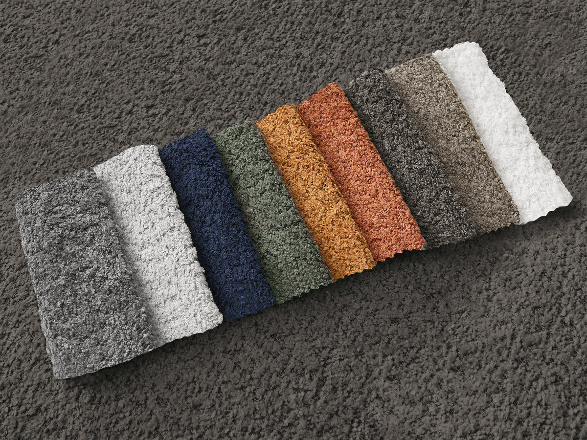 Canapé d'angle convertible coffre MONTAIGNE bouclette avec pouf marron — vue 5