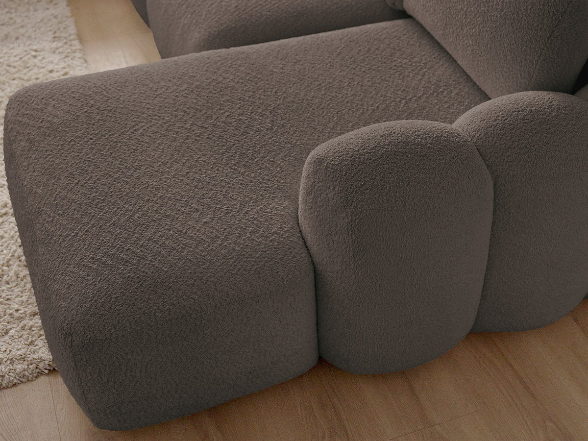 Canapé d'angle convertible coffre MONTAIGNE tissu bouclette avec pouf