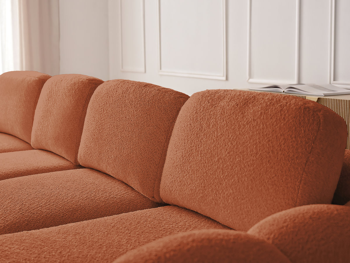 Canapé d'angle convertible coffre MONTAIGNE tissu bouclette avec pouf