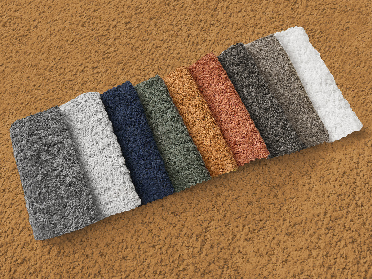 Canapé d'angle convertible coffre MONTAIGNE bouclette avec pouf jaune — vue 5