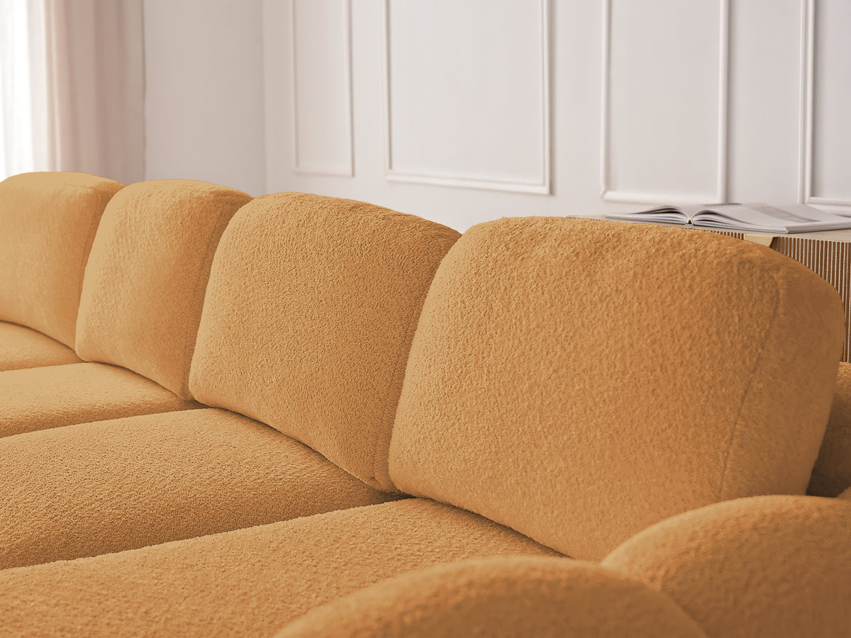 Canapé d'angle convertible coffre MONTAIGNE tissu bouclette avec pouf