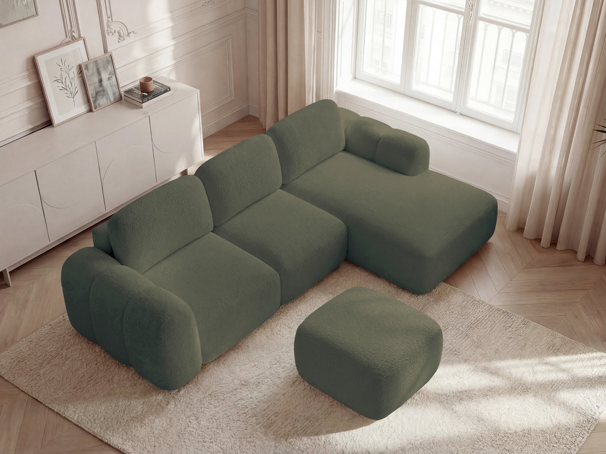Canapé d'angle convertible coffre MONTAIGNE bouclette avec pouf vert — vue 6