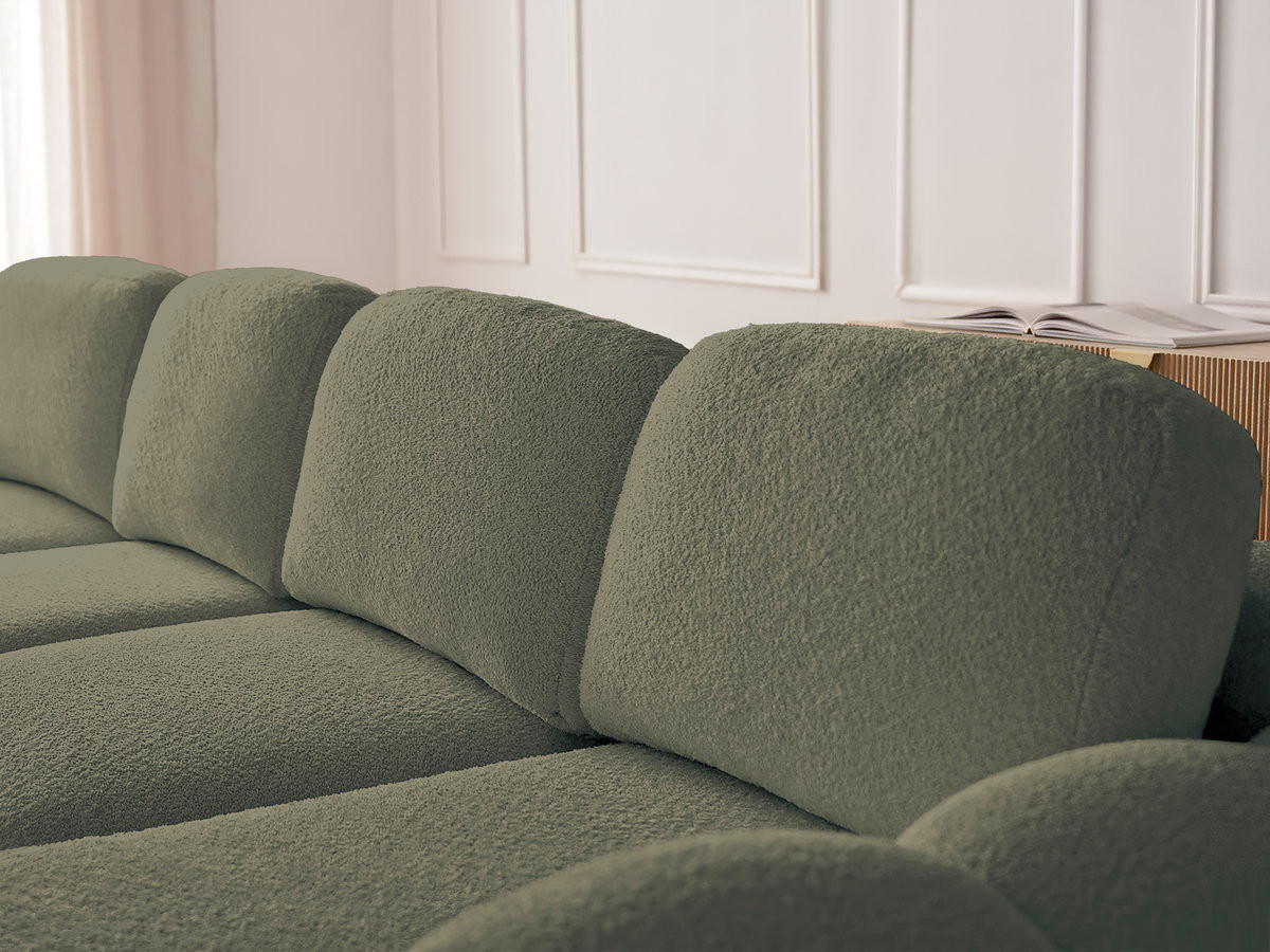 Canapé d'angle convertible coffre MONTAIGNE tissu bouclette avec pouf