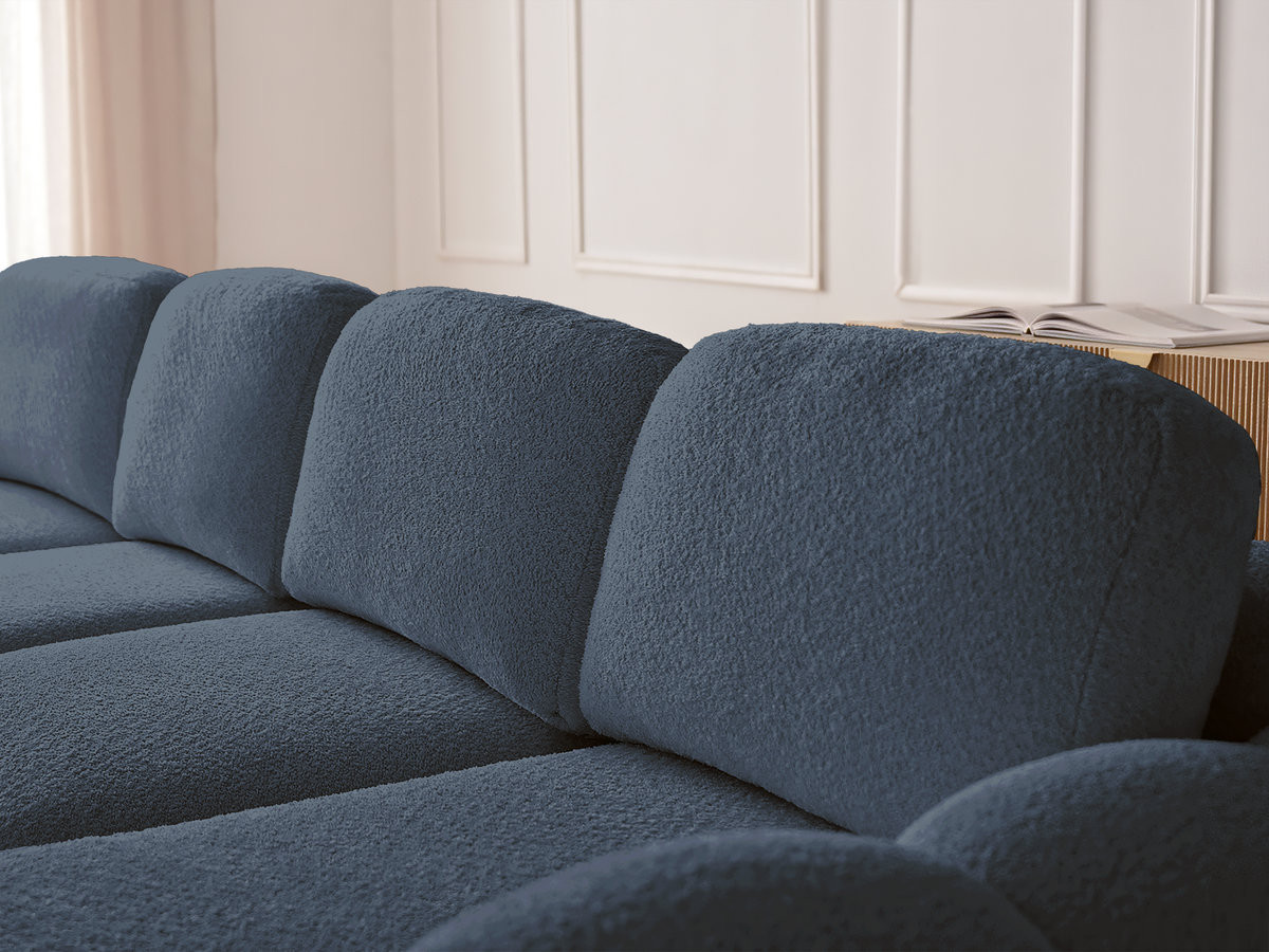 Canapé d'angle convertible coffre MONTAIGNE tissu bouclette avec pouf