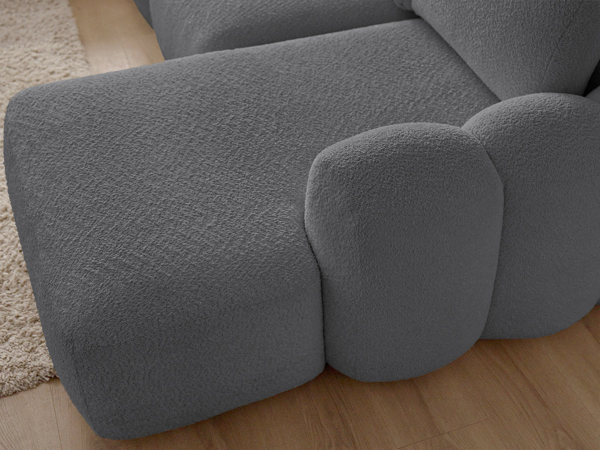 Canapé d'angle convertible coffre MONTAIGNE tissu bouclette avec pouf