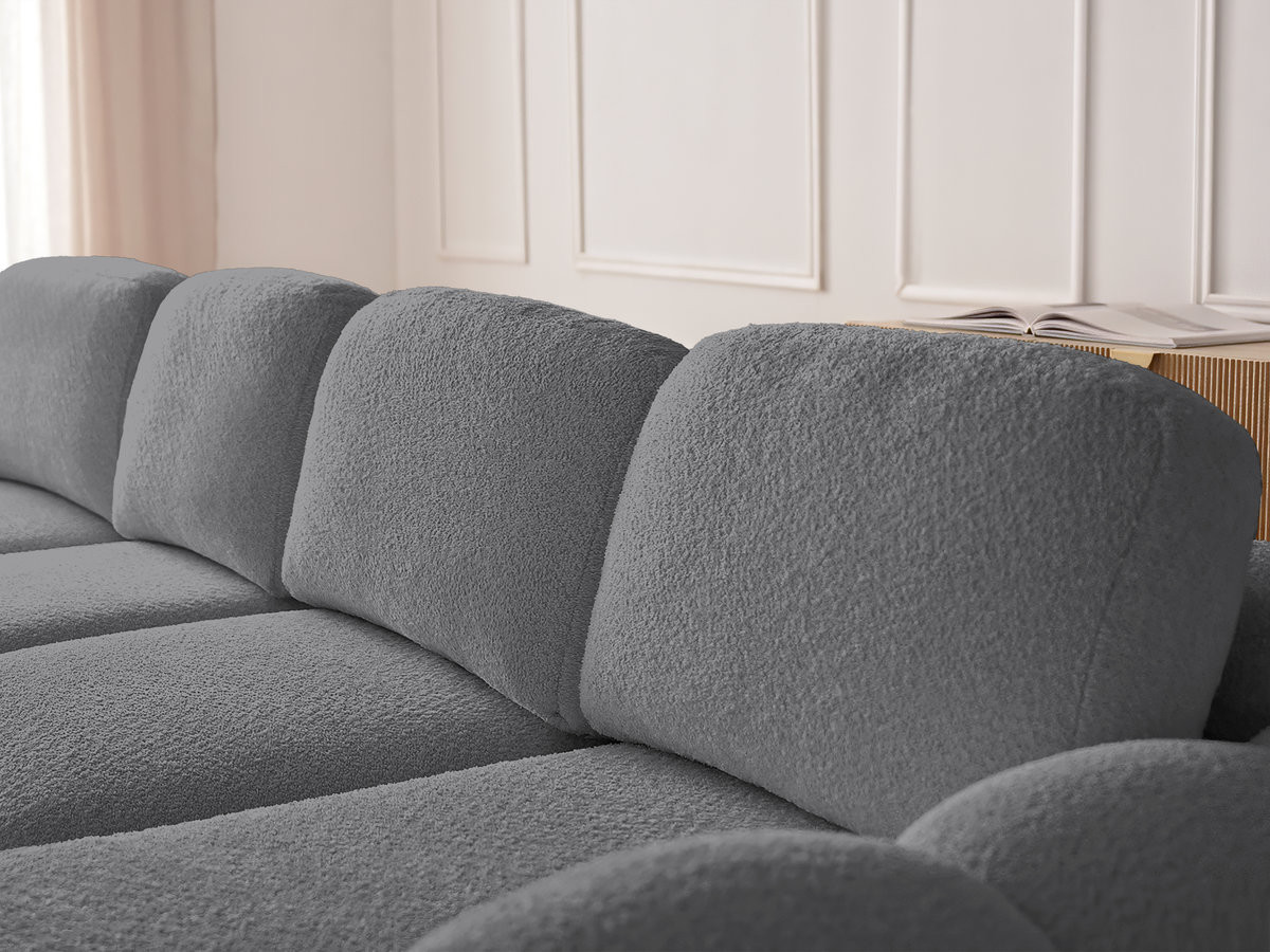 Canapé d'angle convertible coffre MONTAIGNE tissu bouclette avec pouf