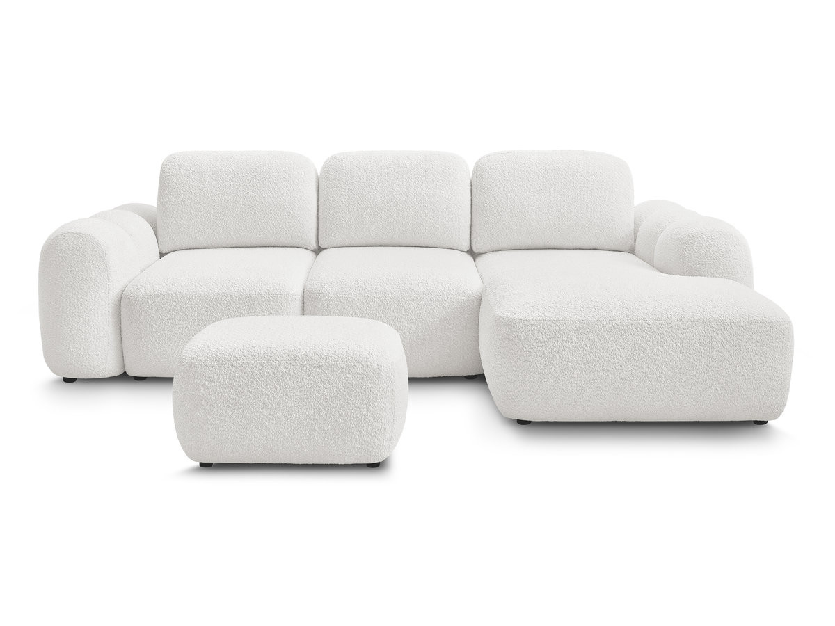 Canapé d'angle convertible coffre MONTAIGNE tissu bouclette avec pouf