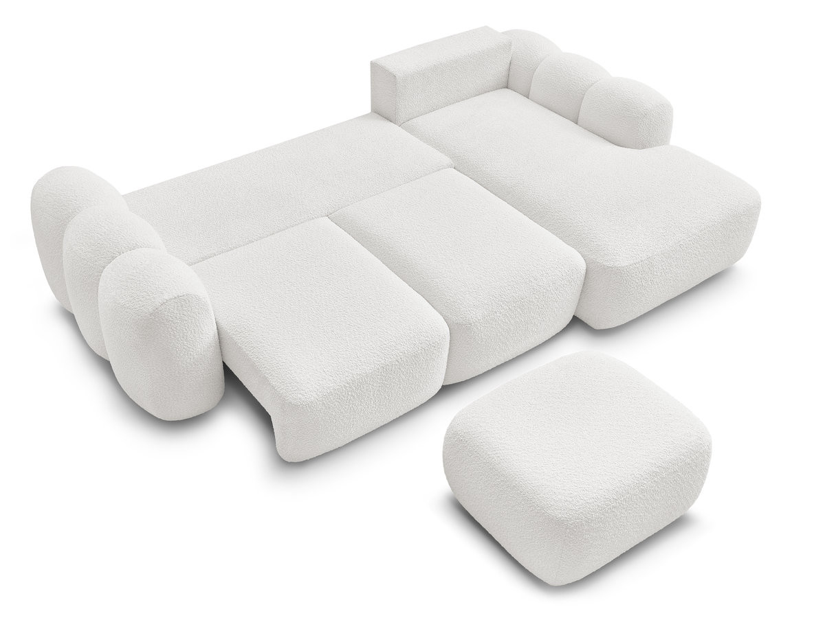 Canapé d'angle convertible coffre MONTAIGNE tissu bouclette avec pouf
