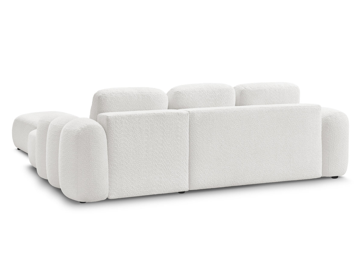 Canapé d'angle convertible coffre MONTAIGNE tissu bouclette avec pouf