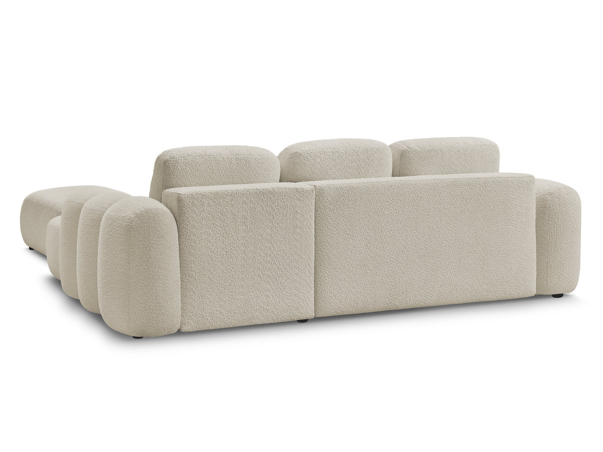 Canapé d'angle convertible coffre MONTAIGNE tissu bouclette avec pouf