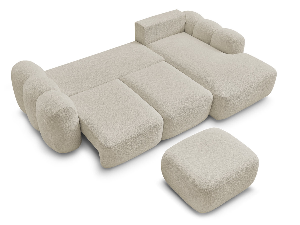 Canapé d'angle convertible coffre MONTAIGNE tissu bouclette avec pouf