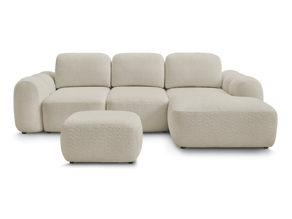 Canapé d'angle convertible coffre MONTAIGNE tissu bouclette avec pouf