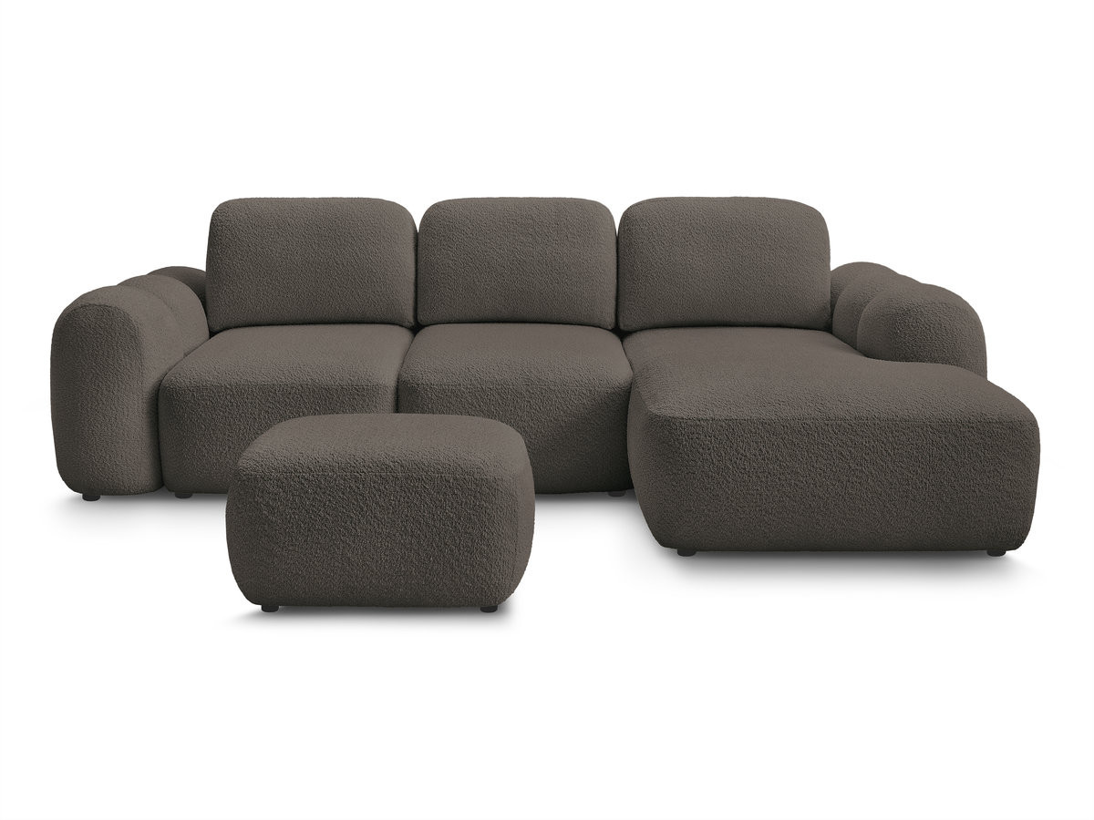 Canapé d'angle convertible coffre MONTAIGNE tissu bouclette avec pouf