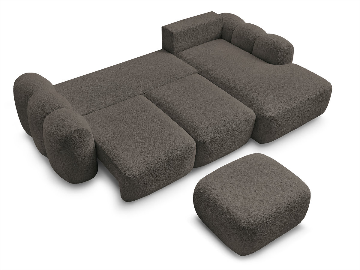 Canapé d'angle convertible coffre MONTAIGNE tissu bouclette avec pouf