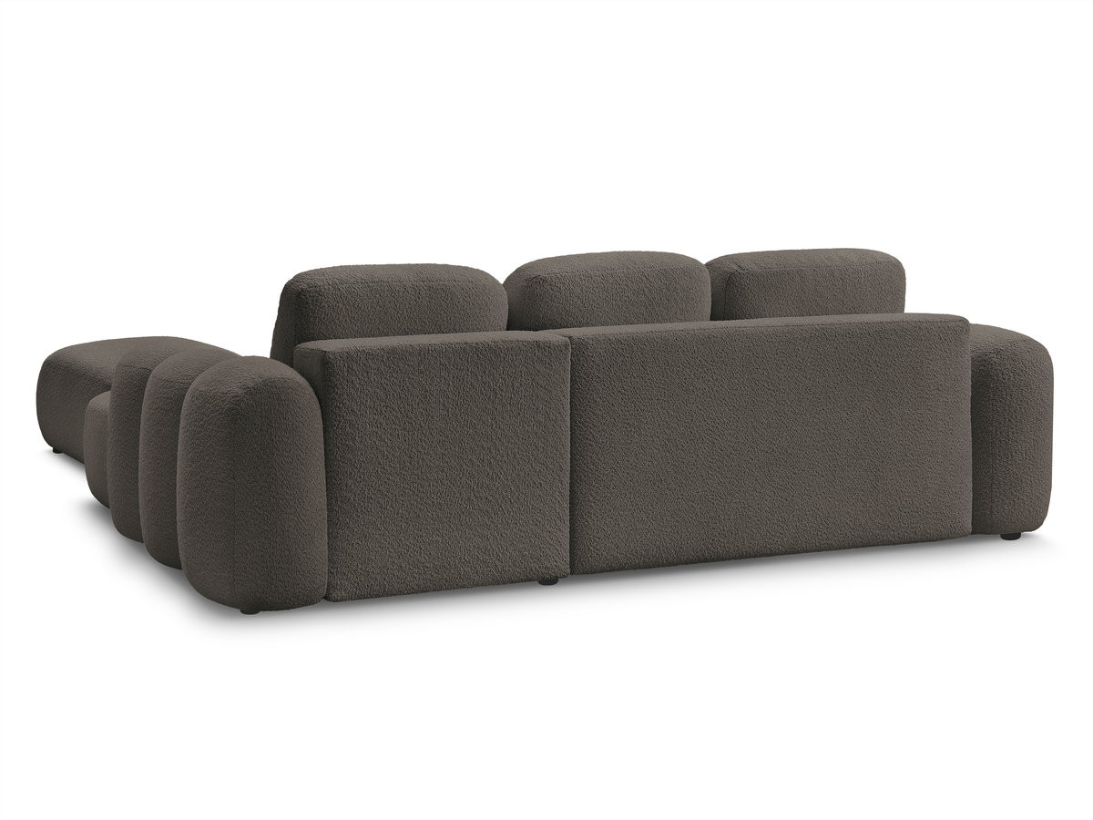 Canapé d'angle convertible coffre MONTAIGNE tissu bouclette avec pouf