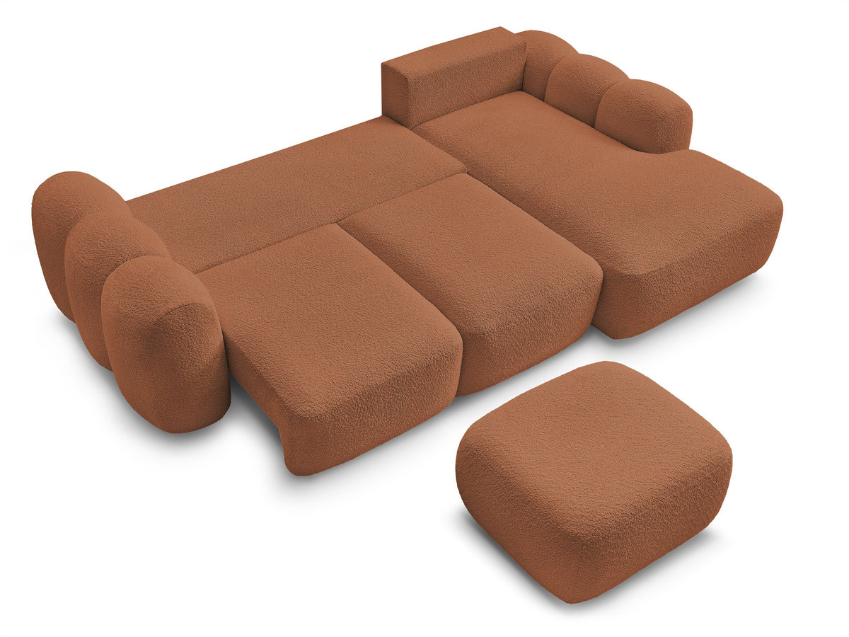 Canapé d'angle convertible coffre MONTAIGNE tissu bouclette avec pouf