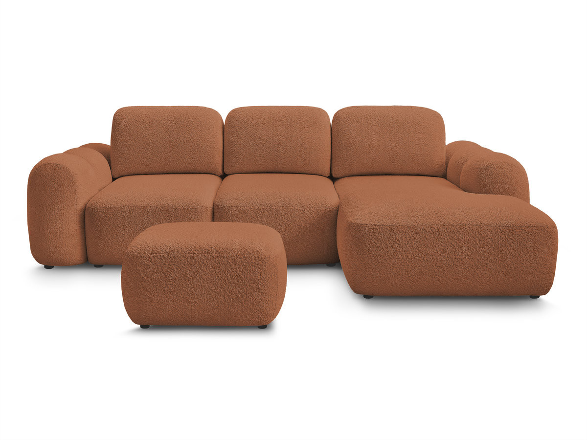 Canapé d'angle convertible coffre MONTAIGNE tissu bouclette avec pouf