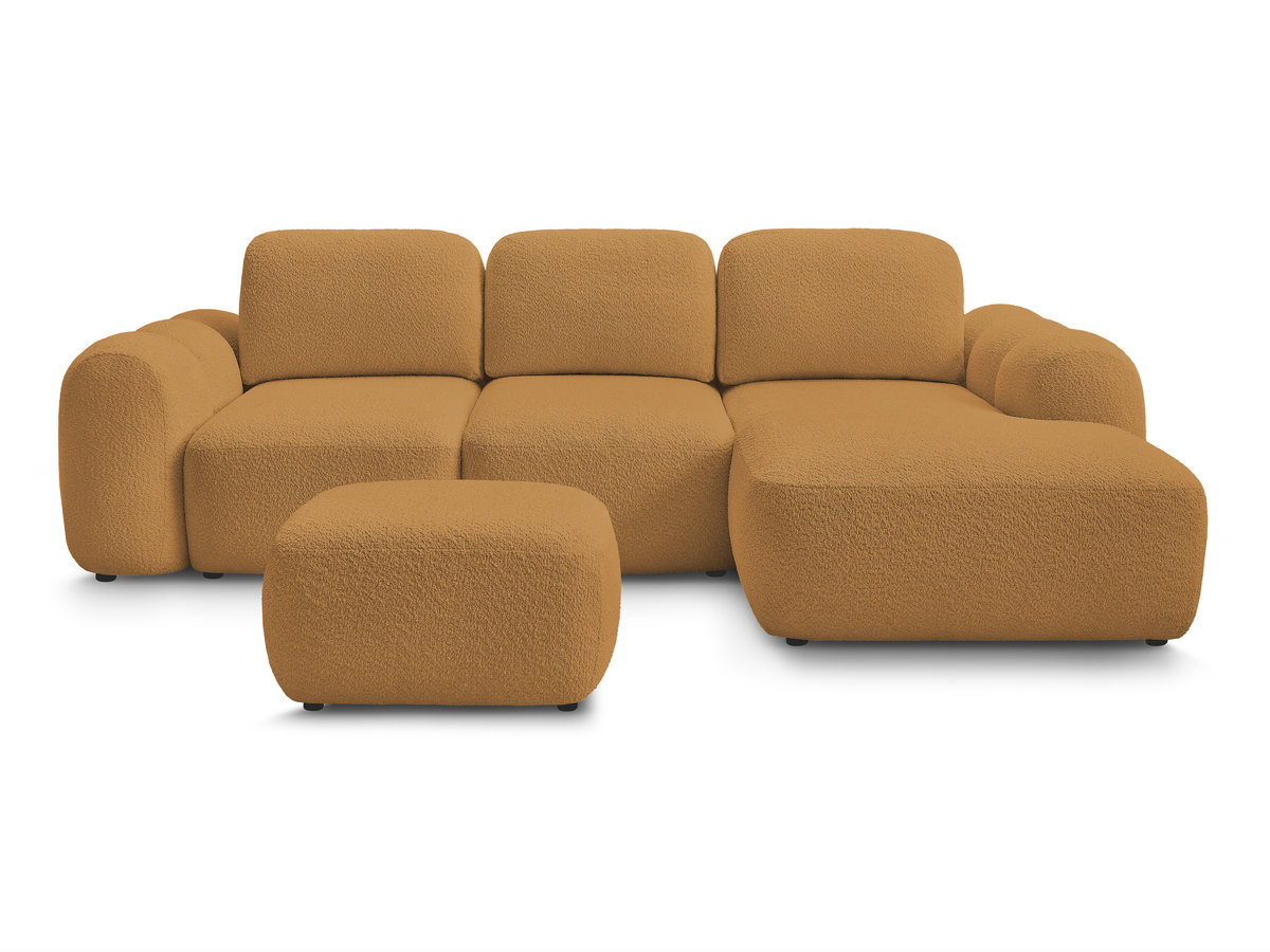 Canapé d'angle convertible coffre MONTAIGNE tissu bouclette avec pouf