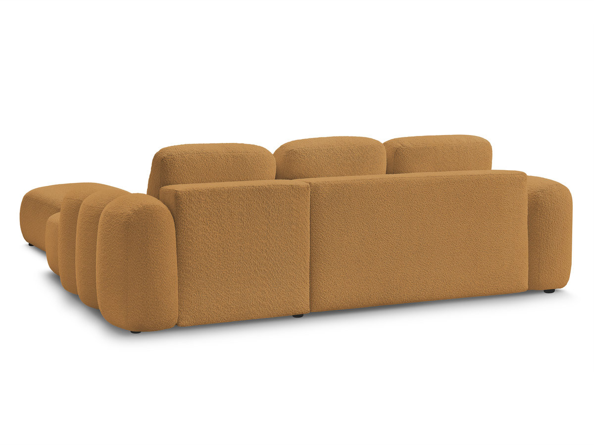 Canapé d'angle convertible coffre MONTAIGNE tissu bouclette avec pouf