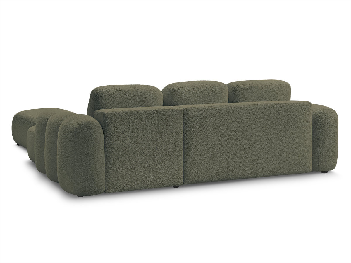 Canapé d'angle convertible coffre MONTAIGNE tissu bouclette avec pouf