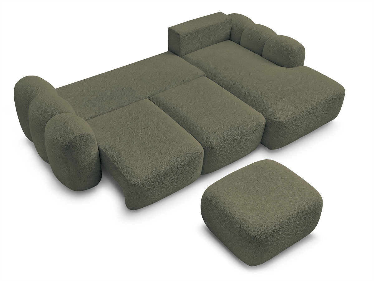 Canapé d'angle convertible coffre MONTAIGNE tissu bouclette avec pouf