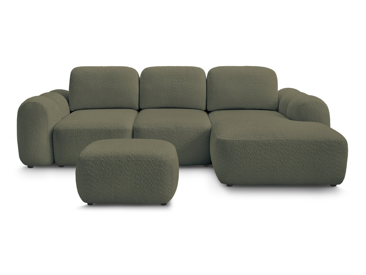 Canapé d'angle convertible coffre MONTAIGNE tissu bouclette avec pouf