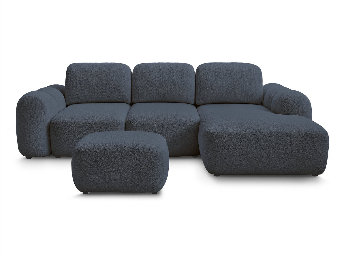 Canapé d'angle convertible coffre MONTAIGNE tissu bouclette avec pouf