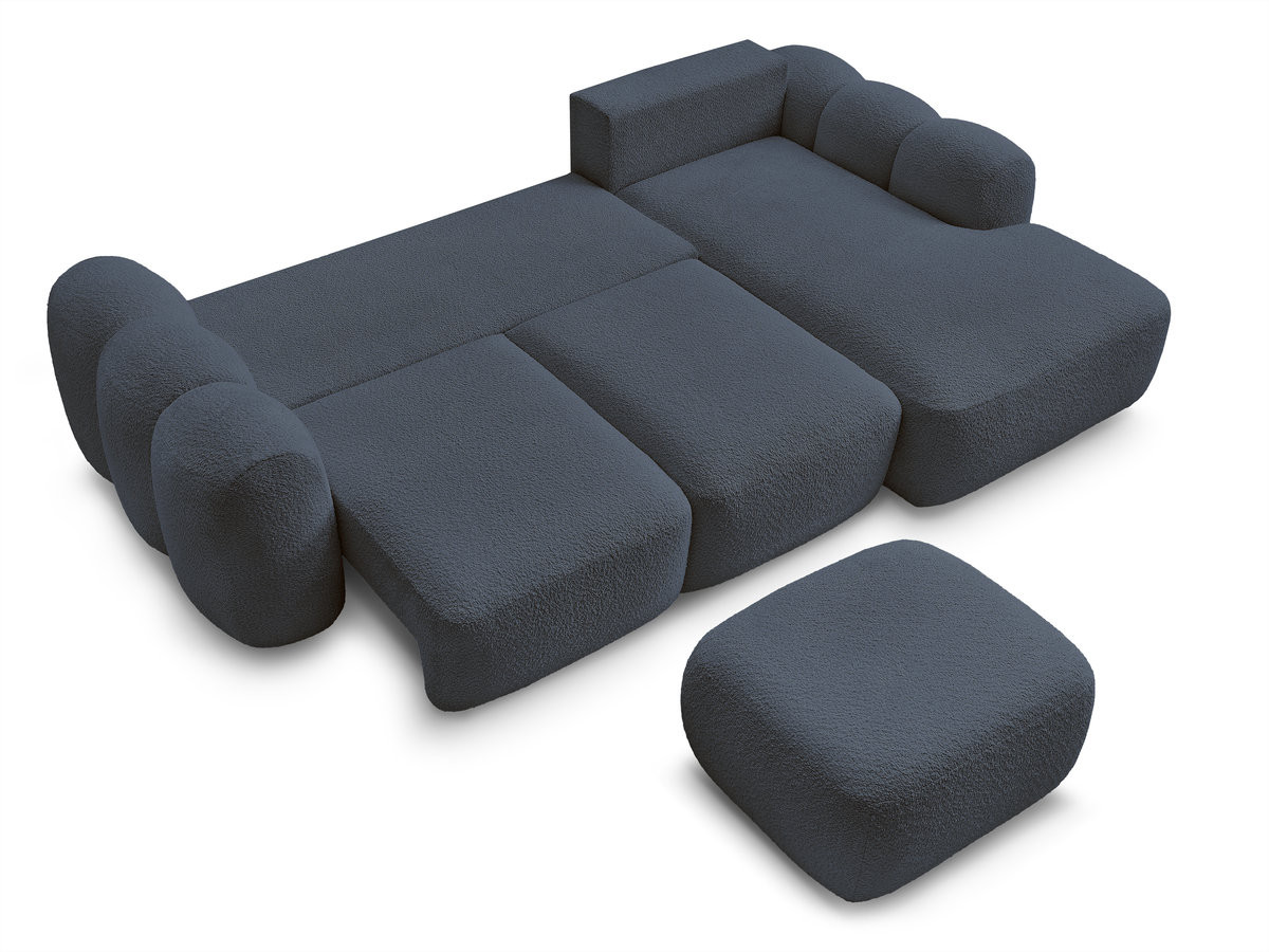 Canapé d'angle convertible coffre MONTAIGNE tissu bouclette avec pouf