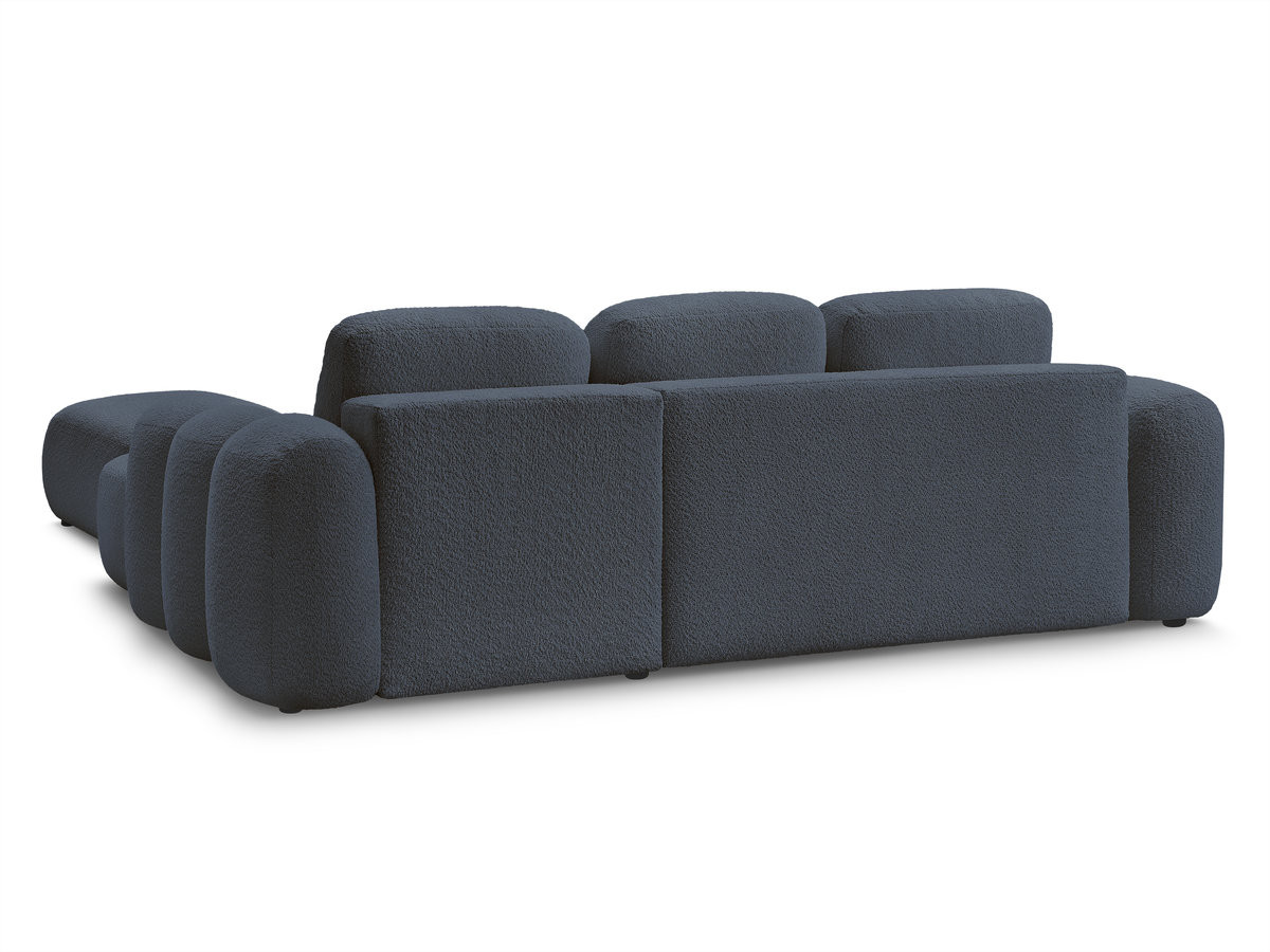 Canapé d'angle convertible coffre MONTAIGNE tissu bouclette avec pouf